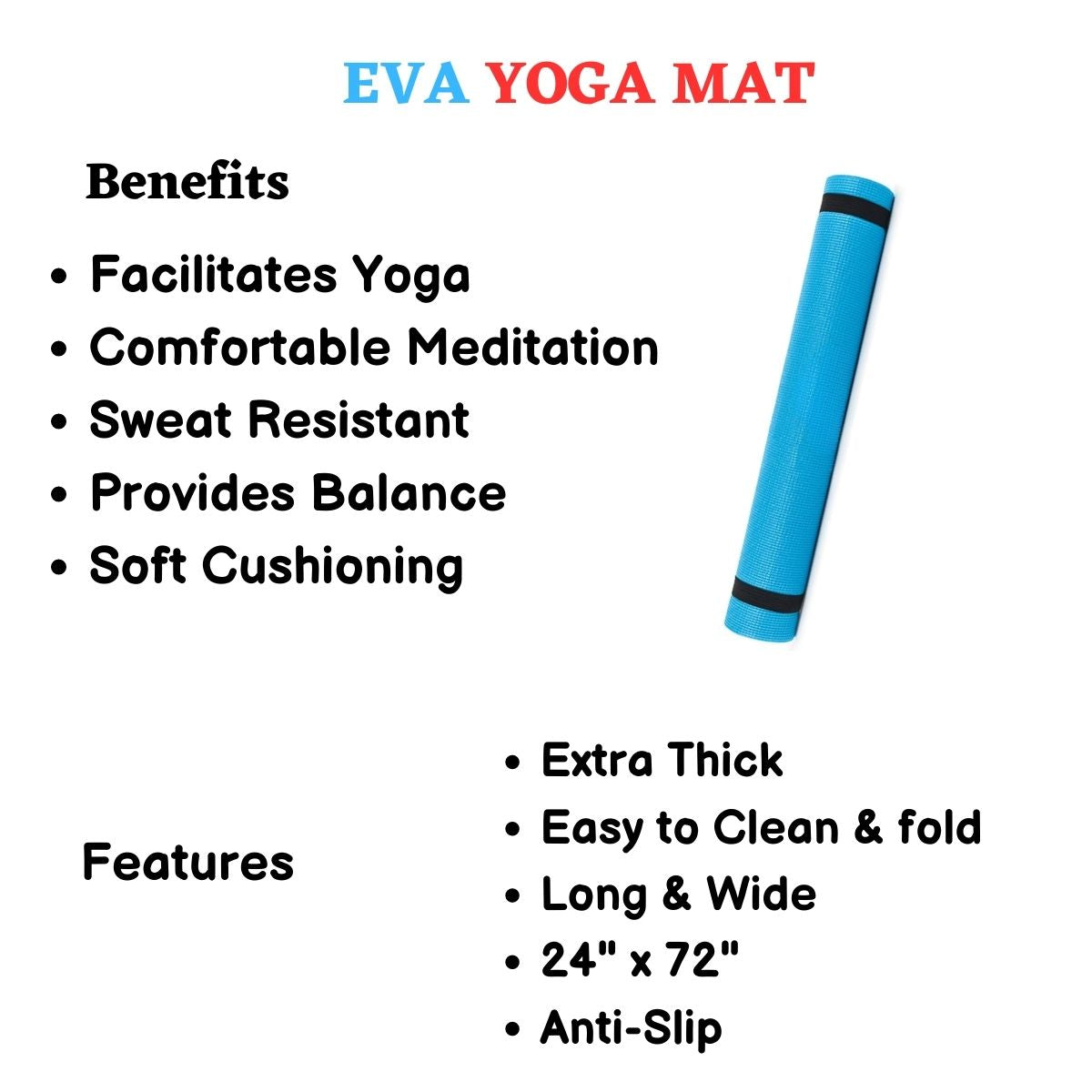 Eva Yoga Mat (24" x72") (Assorted Color)