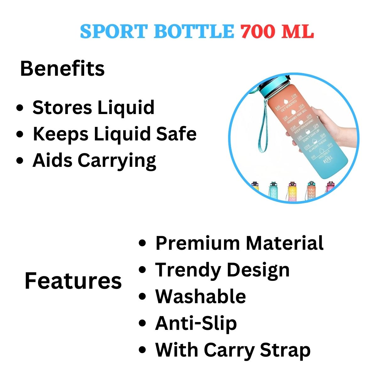 Sports Bottle 700 ml (Assorted)